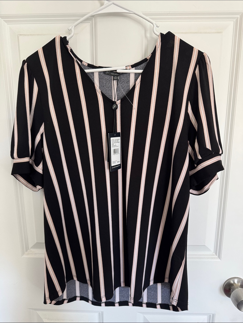 NWT Adrianna Papell Black Top with Blush Vertical Stripes